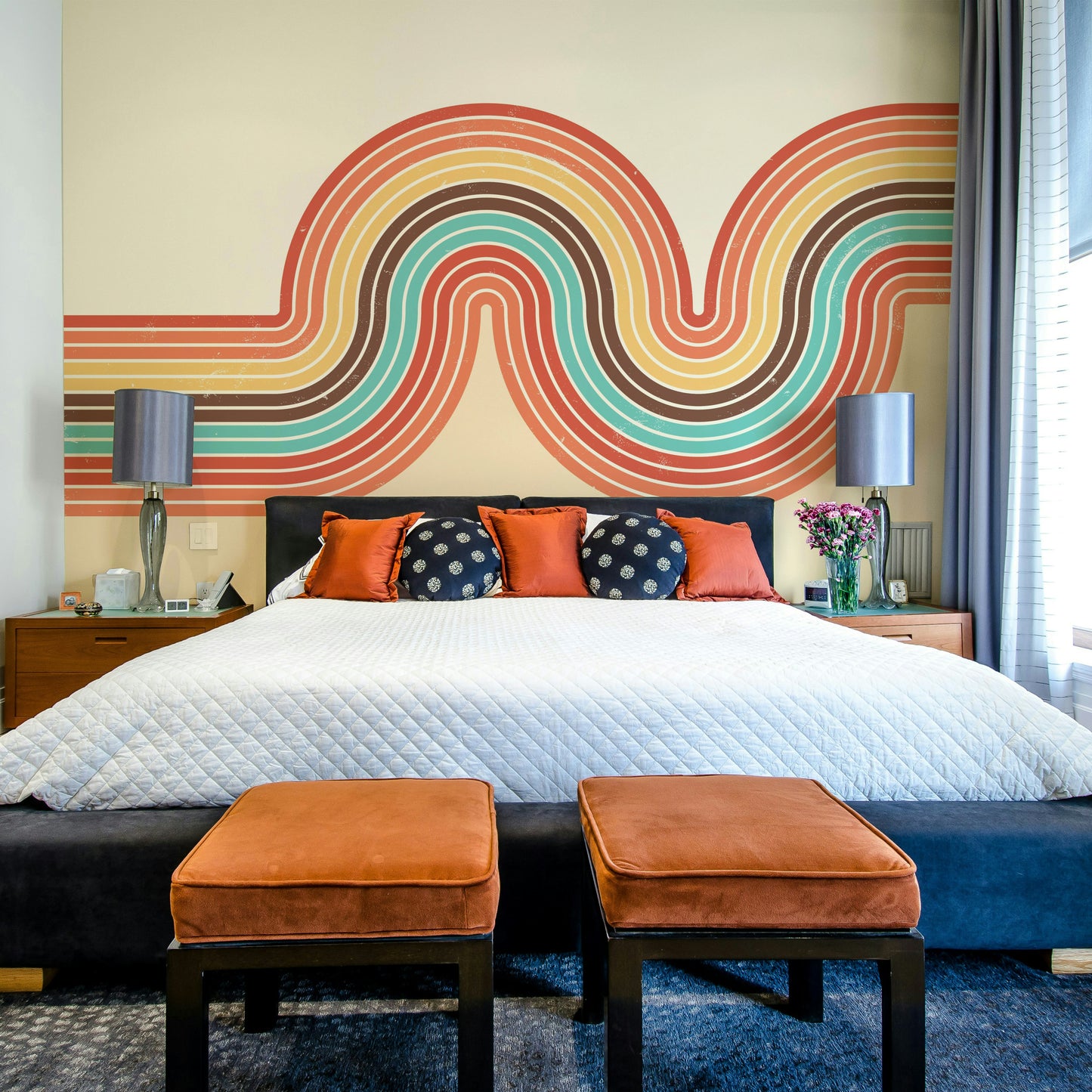 Retro Curvy Lines 3 Wall Mural