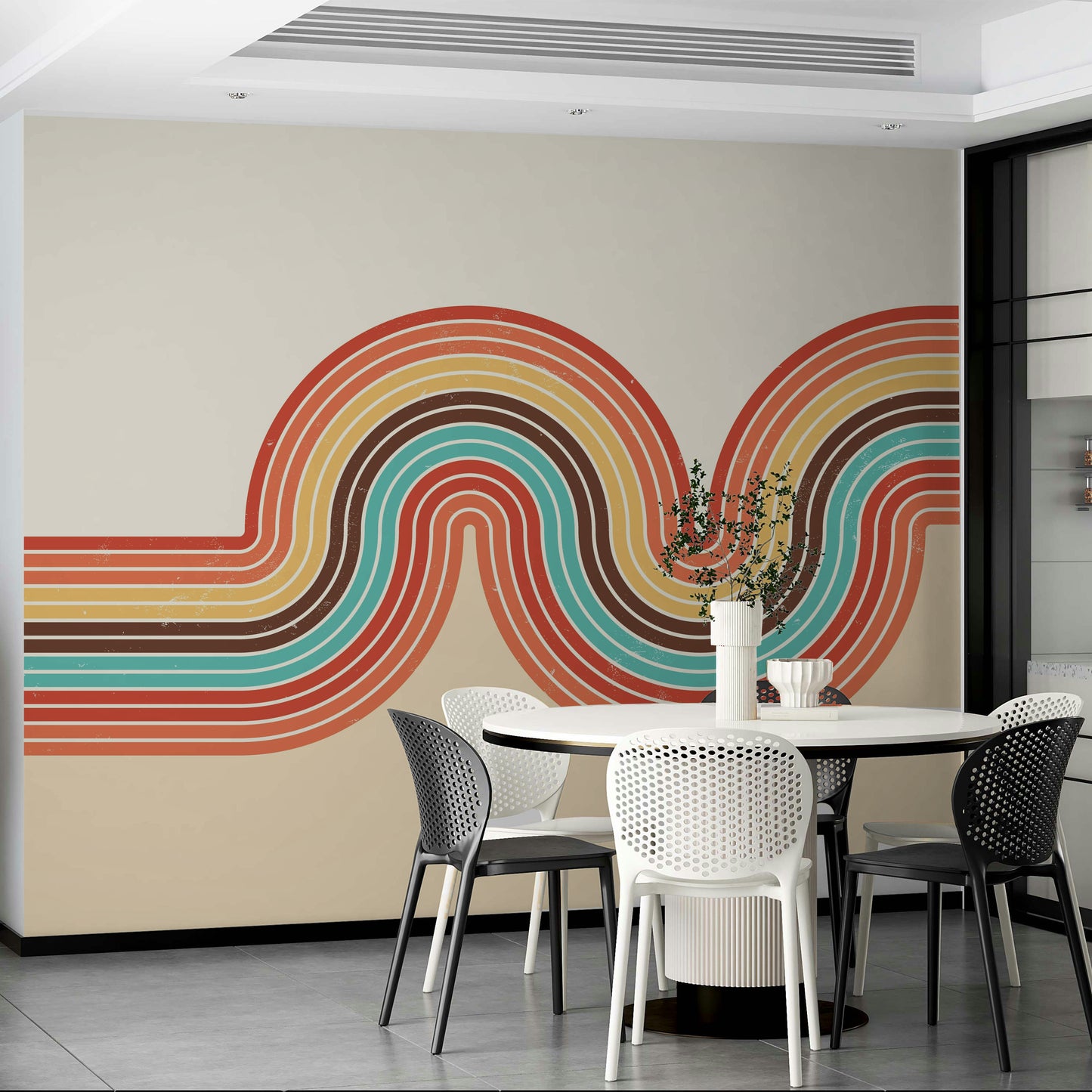 Retro Curvy Lines 3 Wall Mural