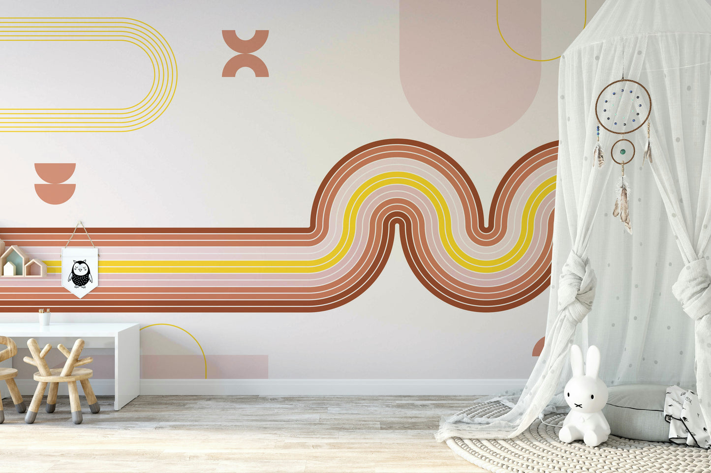 Earthy Retro Curvy Lines Boho Wallpaper

