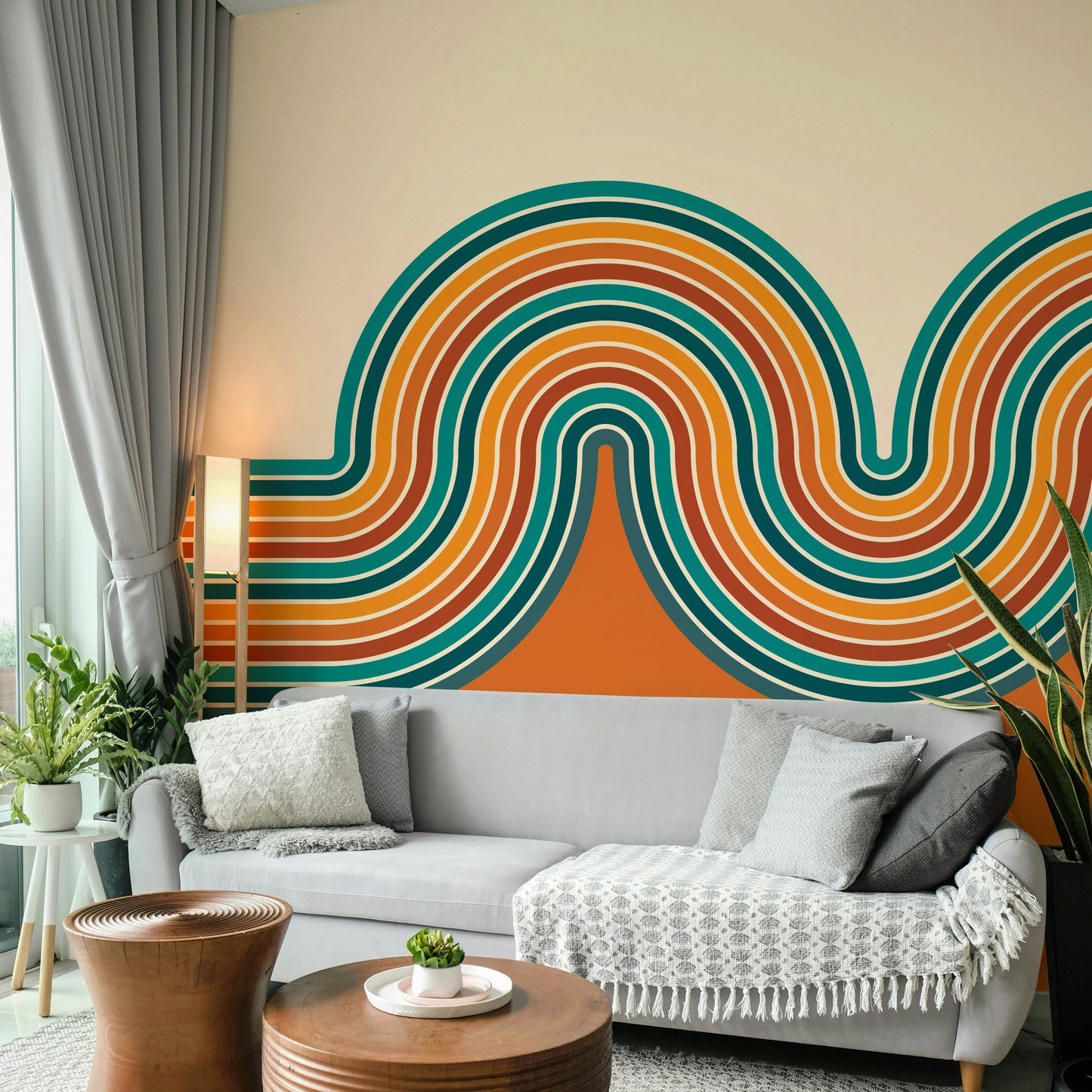 Retro Curvy Lines Wall Mural