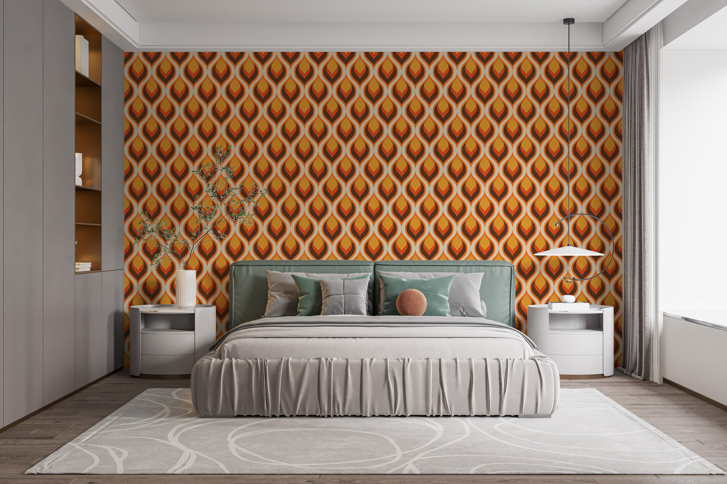 Abstract flame wallpaper with a vintage aesthetic for bedroom