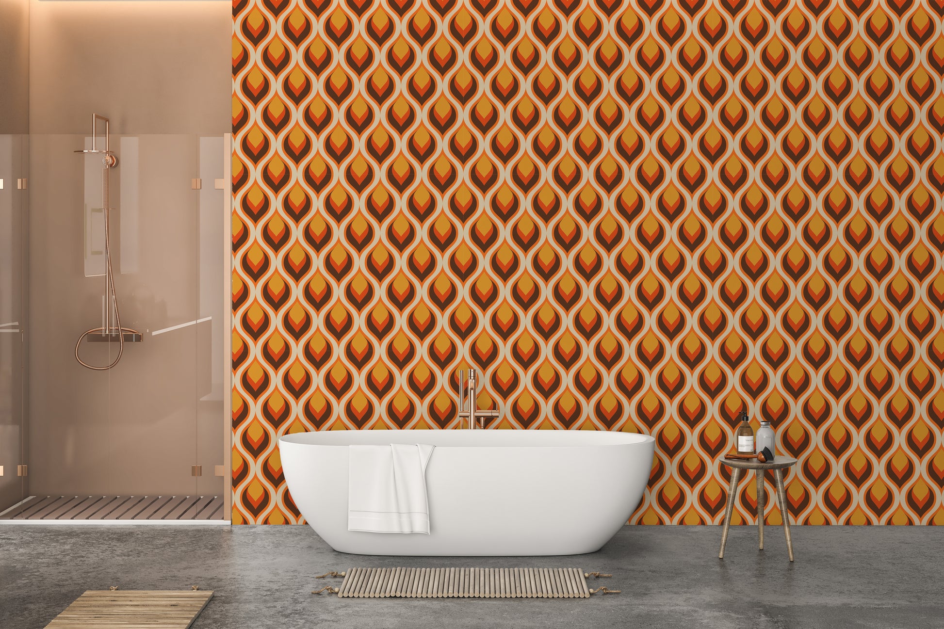 Fiery flame pattern wallpaper in vintage style for bathroom