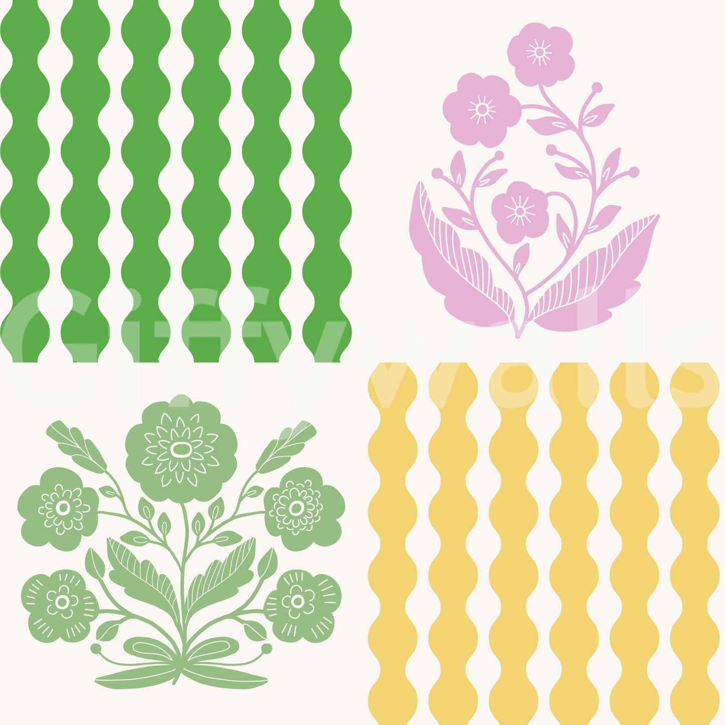 High-resolution retro floral block pattern.

