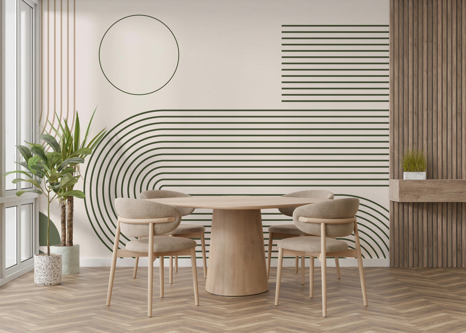 Stylish mural featuring retro minimalist waves


