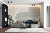 Minimalist wall mural with retro flowing lines


