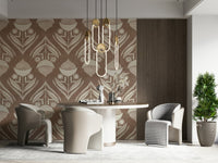 Traditional folk floral pattern with repeating seed pods and leaf clusters in warm earthy shades