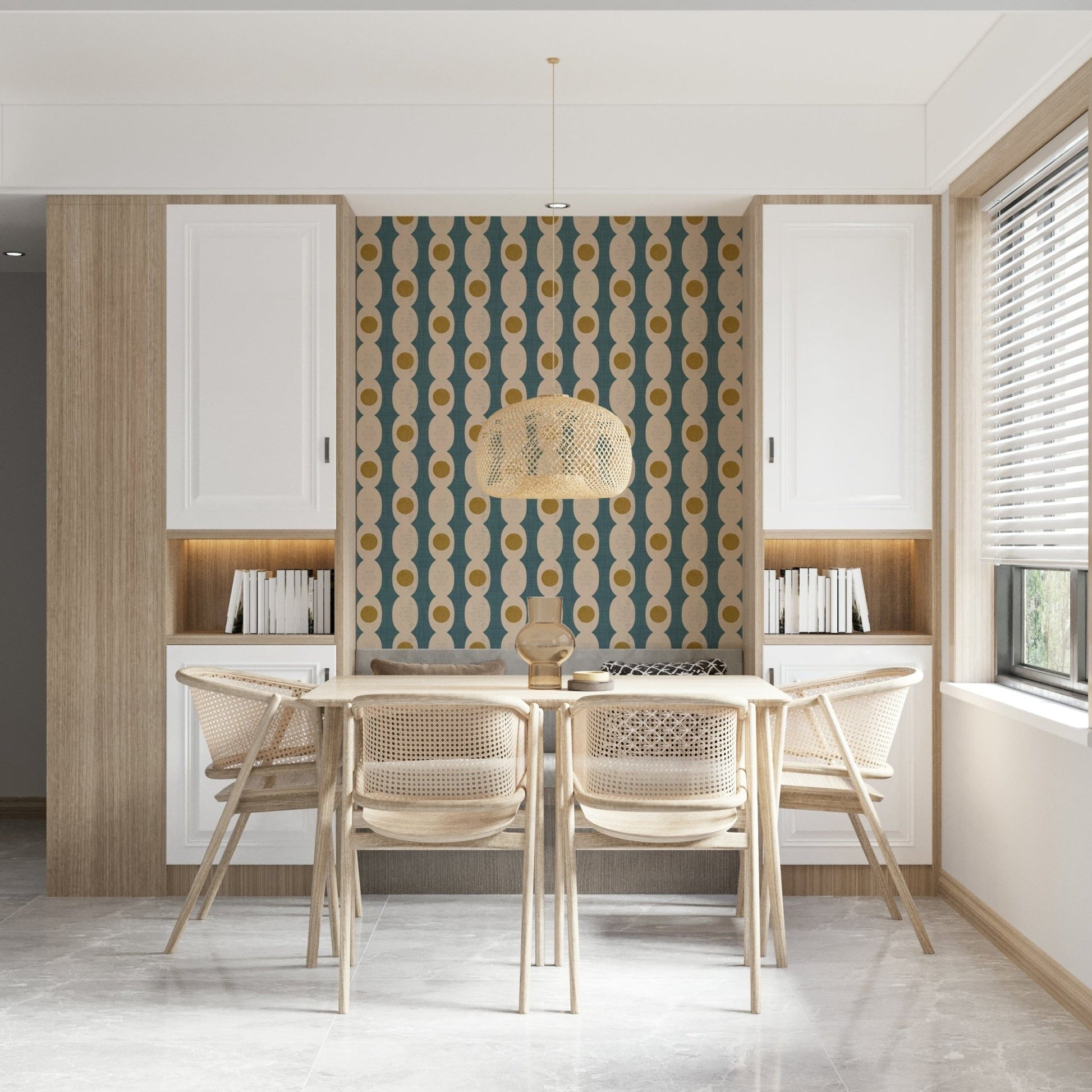 Vibrant retro fusion wallpaper with overlapping shapes and nostalgic colors.