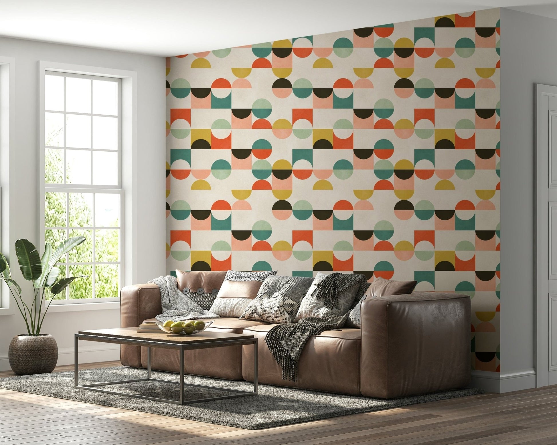 Contemporary retro wallpaper in soft hues