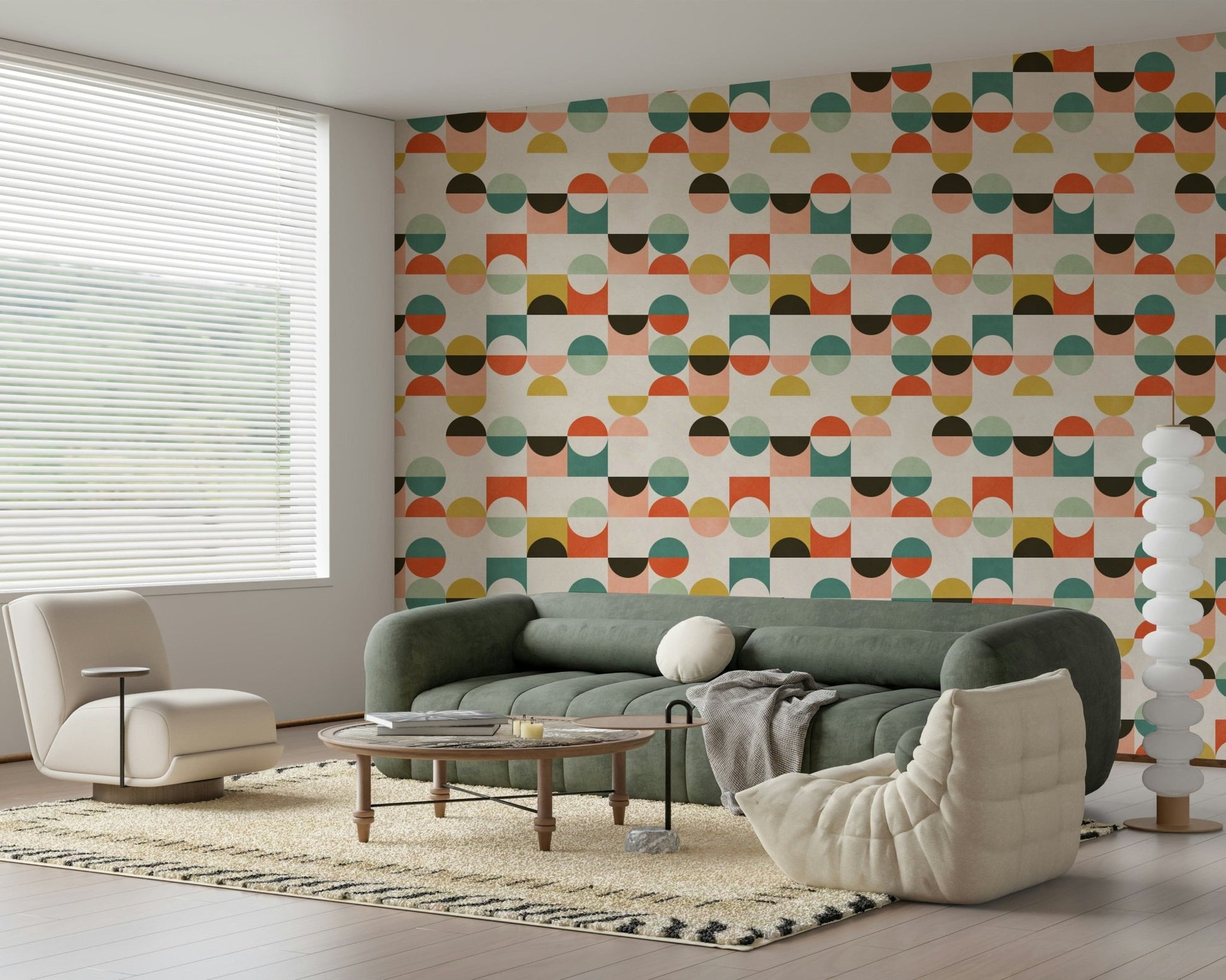 Artistic circle grid wallpaper in neutrals