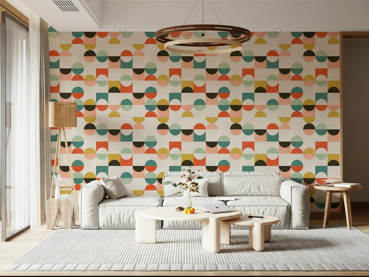 Mid century geometric wallpaper in teal