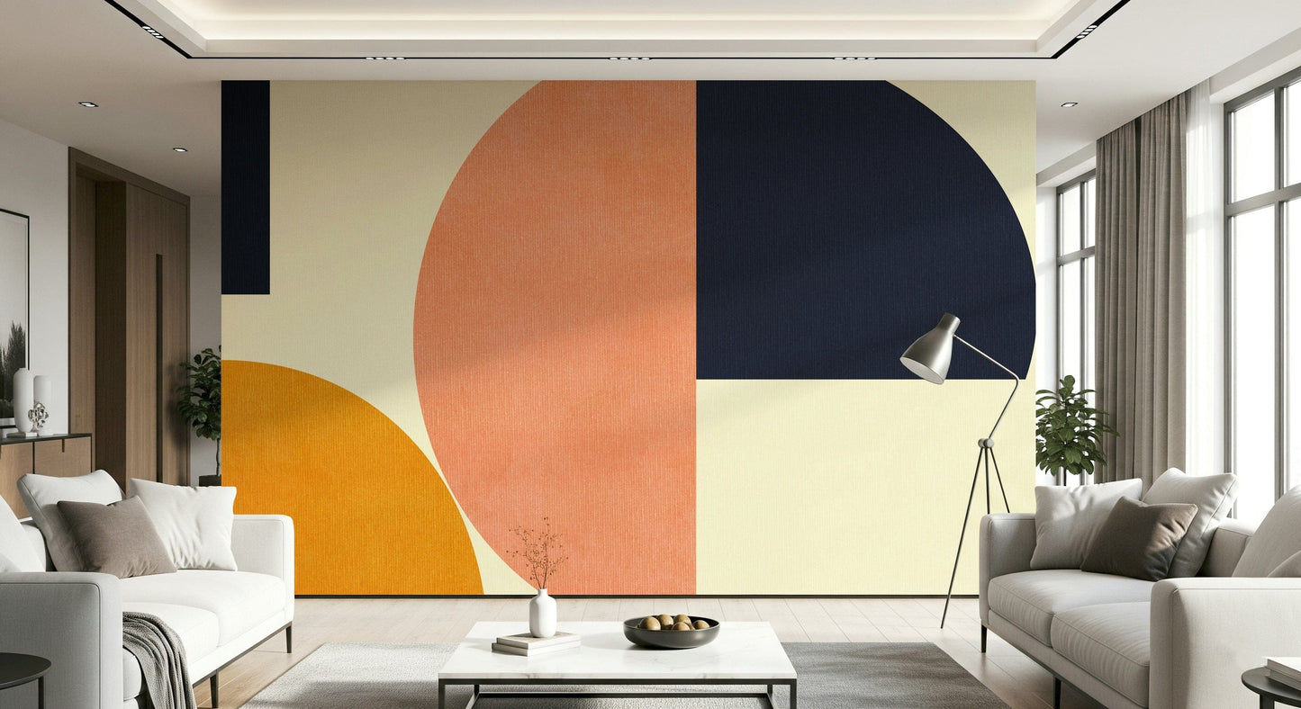 An artistic minimalist shape mural for home decor.