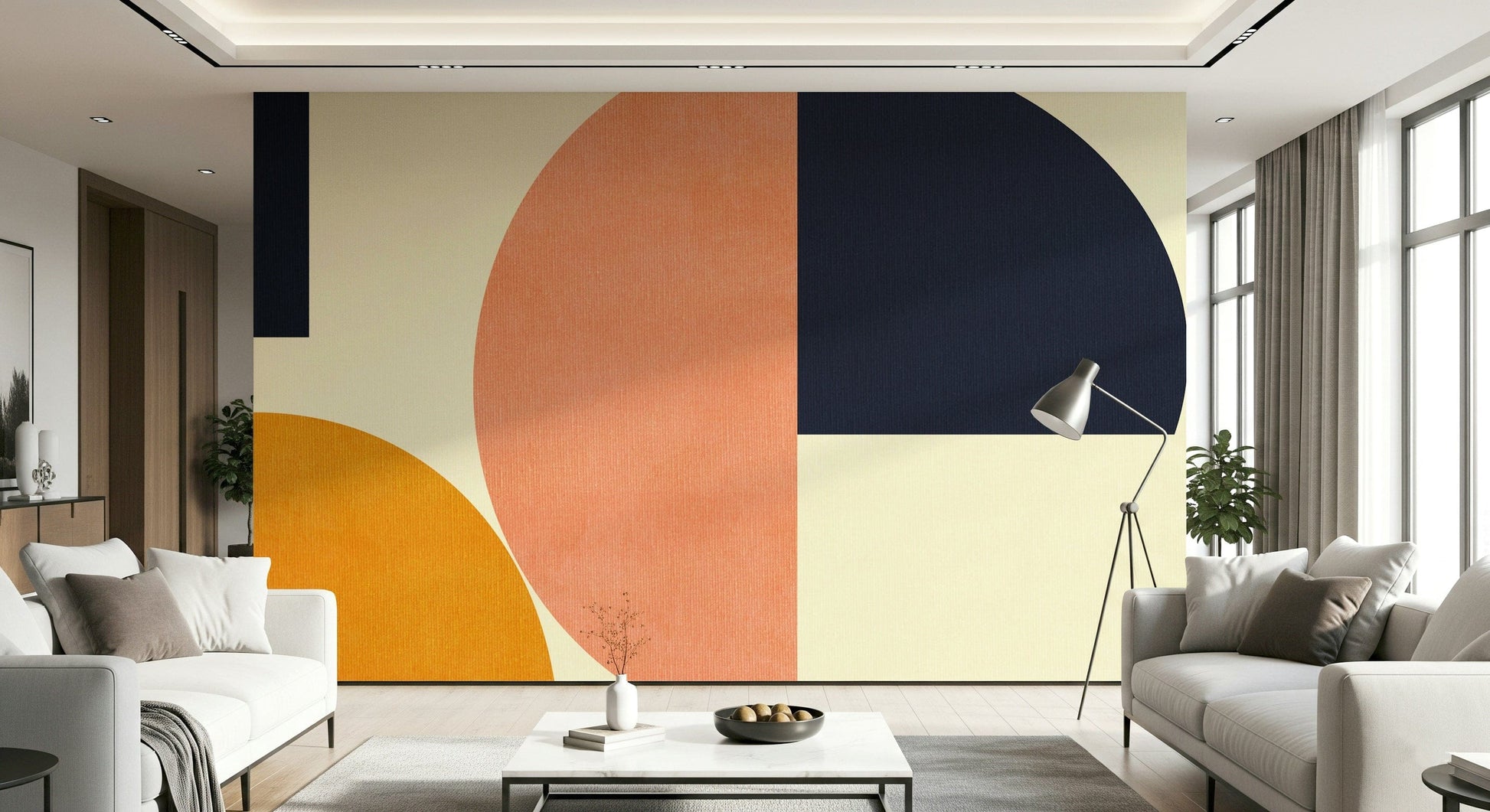 An artistic minimalist shape mural for home decor.