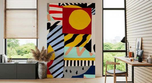 A beautiful retro geometric wallpaper mural for a modern home.


