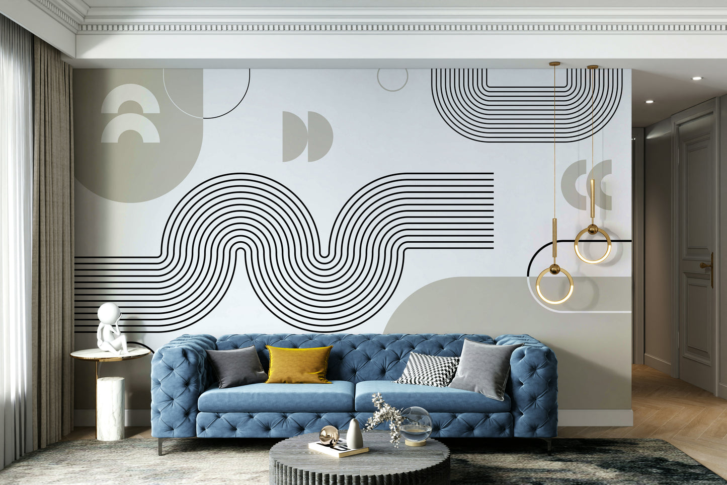 Vintage Retro Geometric Waves Wall Art

