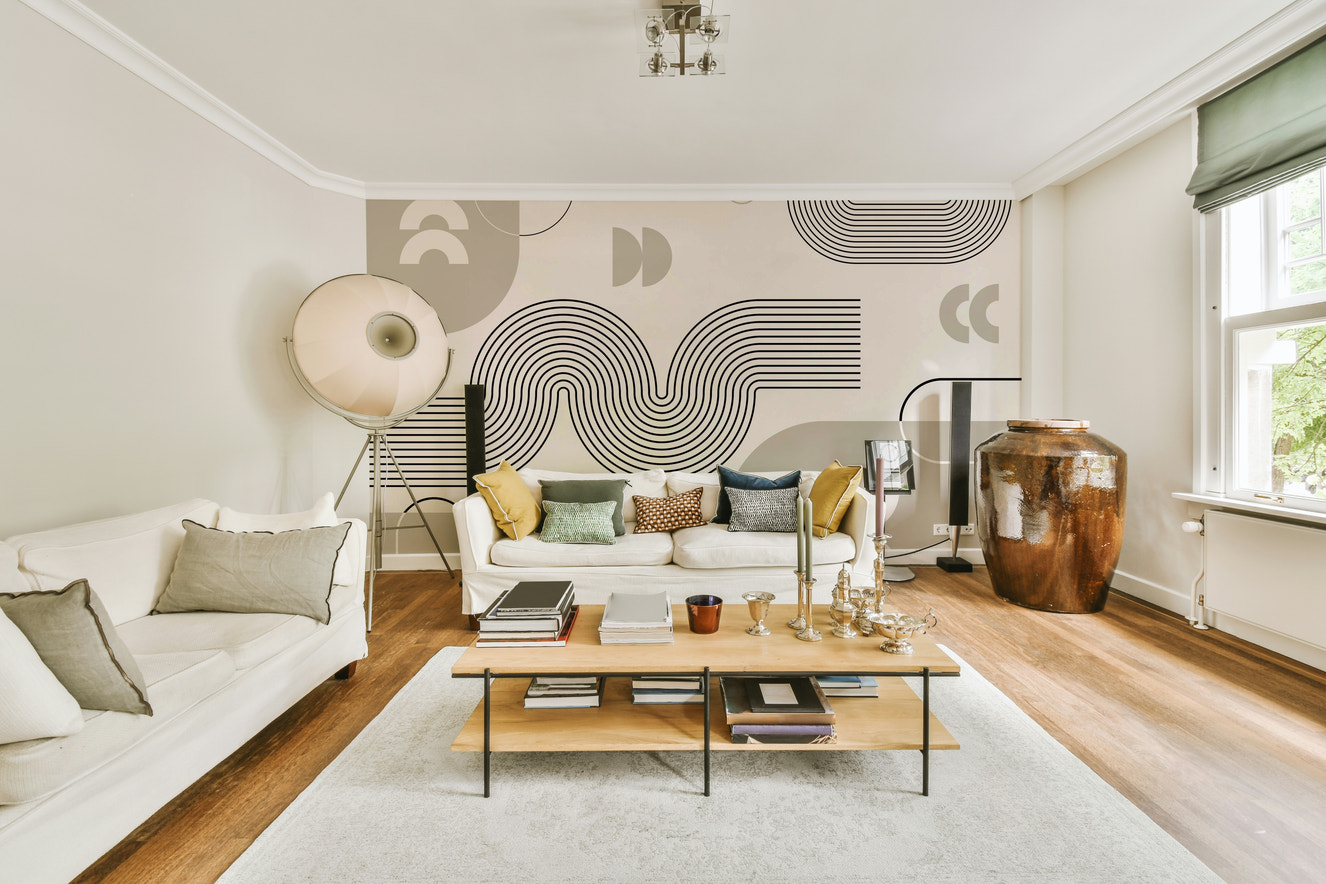 Retro Geometric Waves Wall Mural Design

