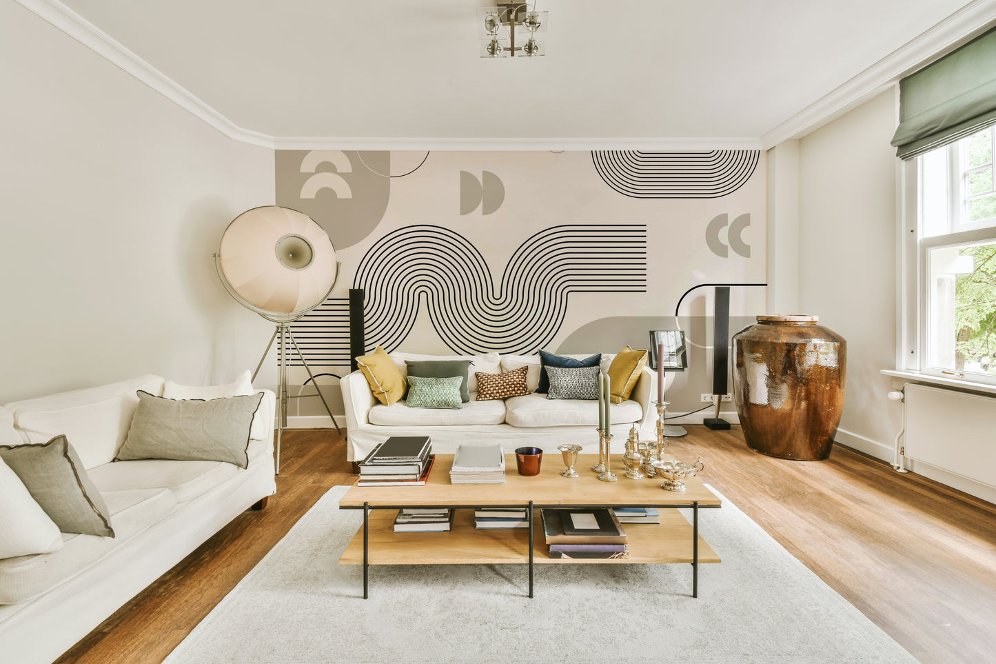 Retro Geometric Waves Wall Mural Design

