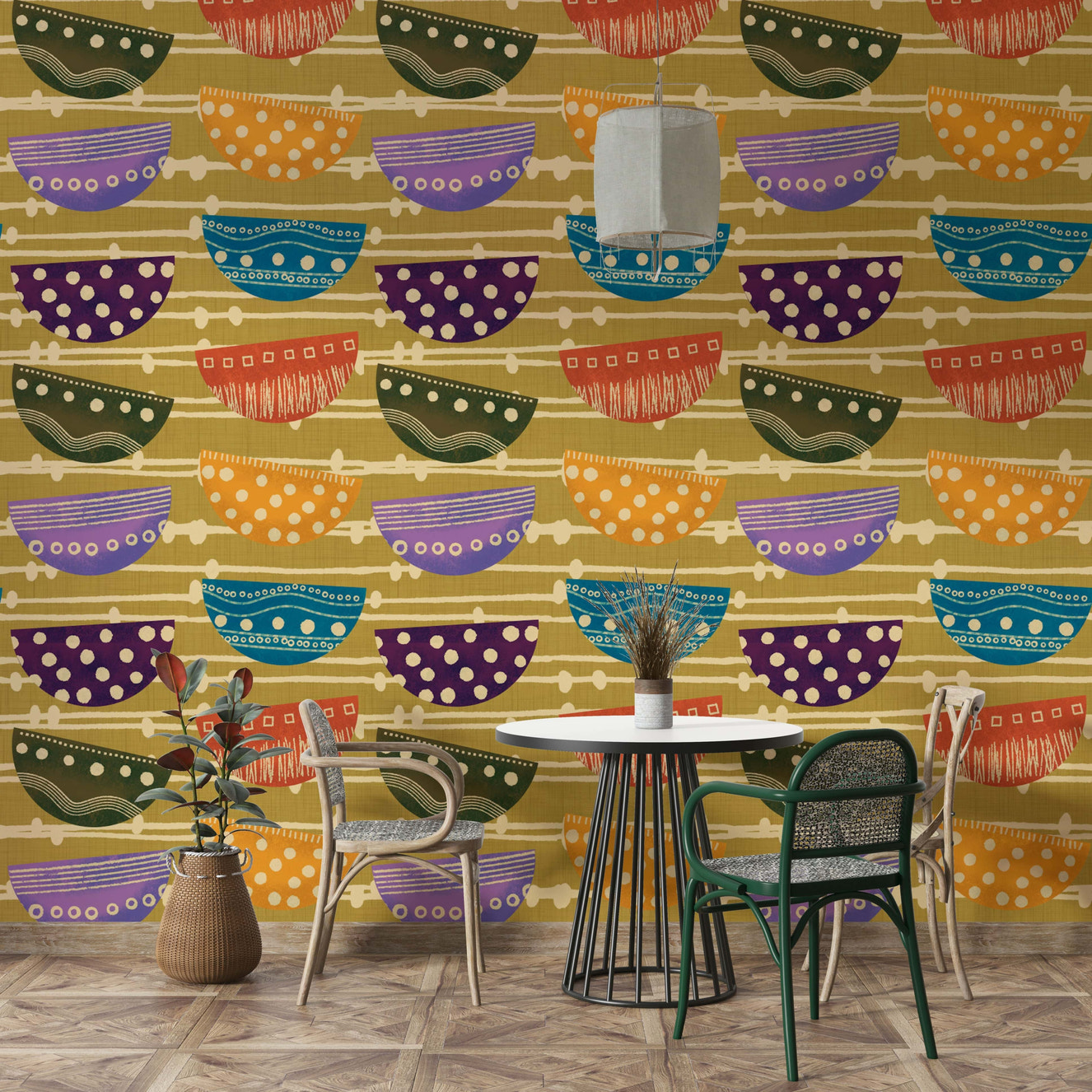 Retro Bowls bohemian wall mural