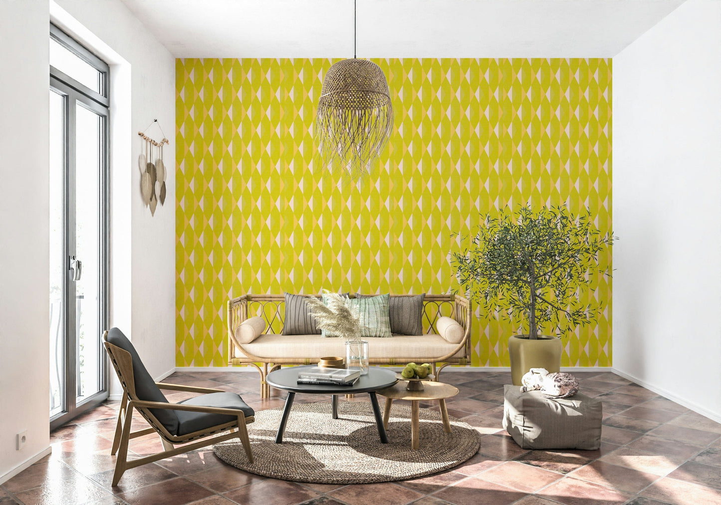 Mid-century modern aesthetic wallpaper with vivid color.