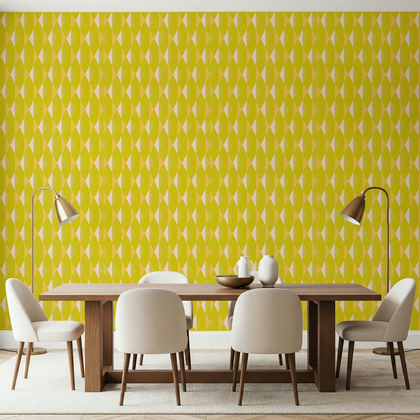 Retro kinetic rhombus Lemon Rhombus wall mural surface.