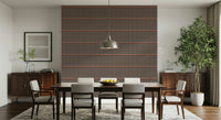 Retro Lines wallpaper close-up showing the vertical wood battens with coral dash accents pattern