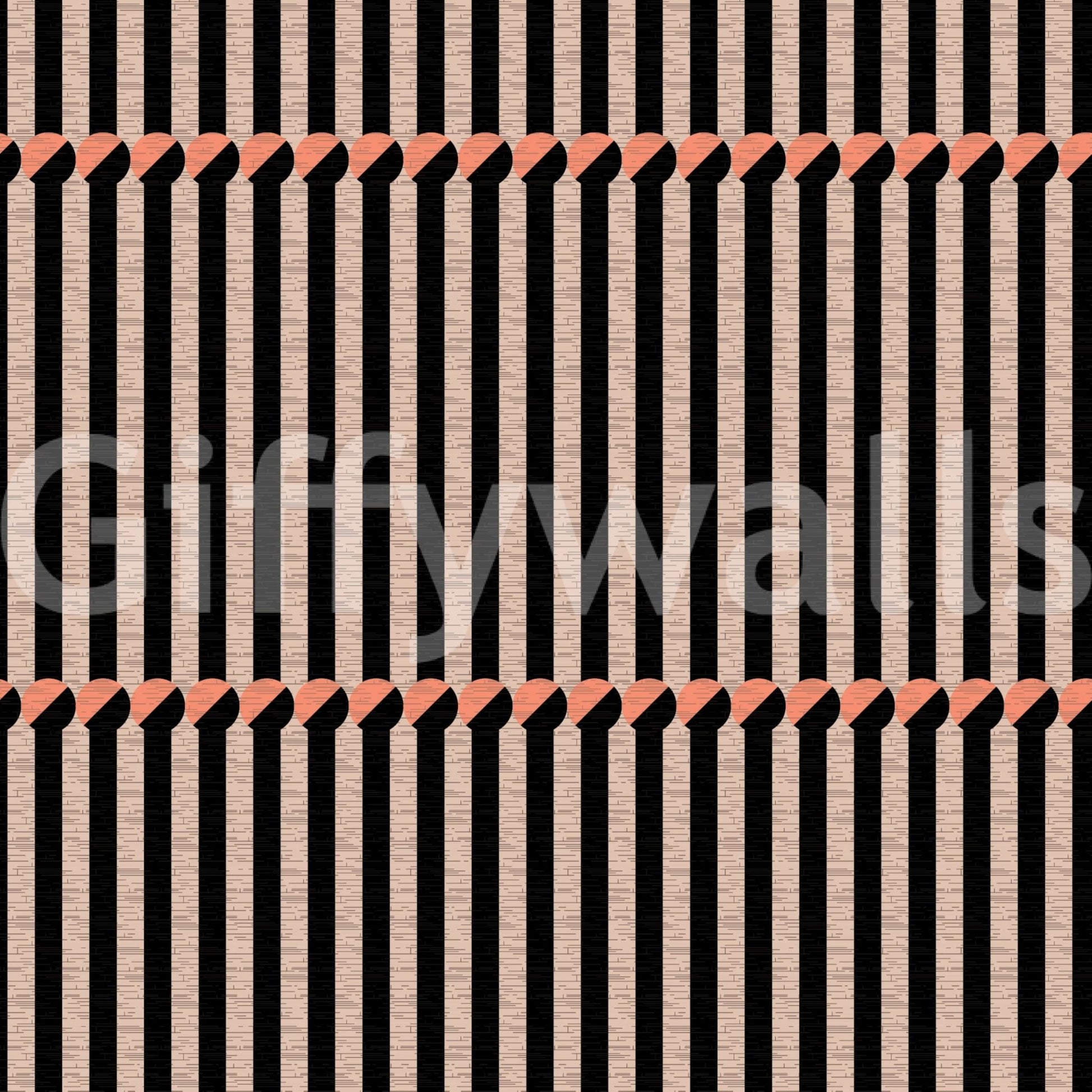 Retro Lines wallpaper swatch detail of tan vertical slats on black with coral highlights