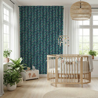 Colorful leaf motifs arranged along climbing vine stripes giving the wallpaper a bold vintage look.