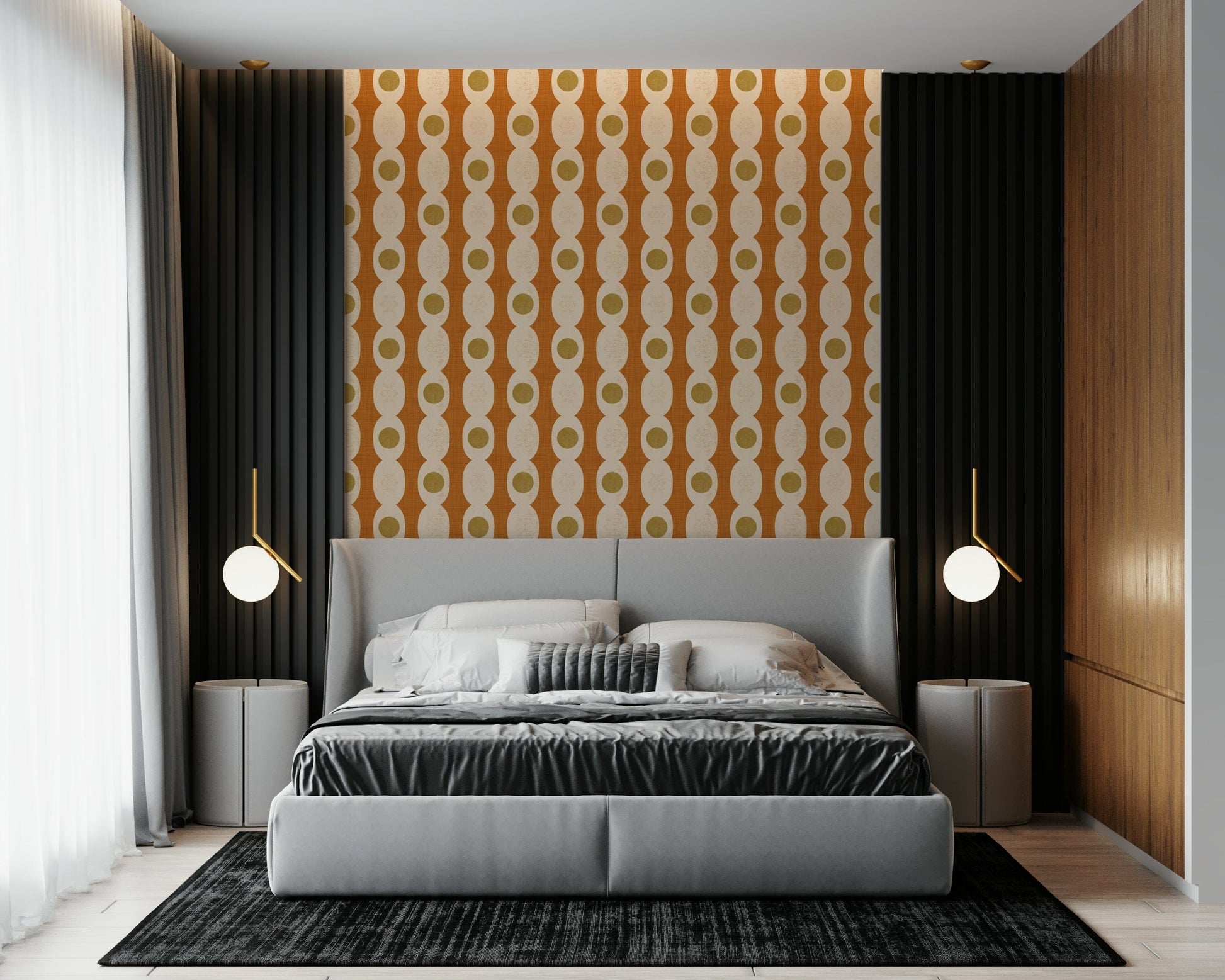 Mid-century modern motif design bringing a retro yet sophisticated feel to walls.