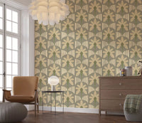Structured palm motifs and arches enhancing a transitional hallway environment