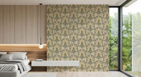 Curved stripe arches with palm motifs defining an Bedroom visual flow
