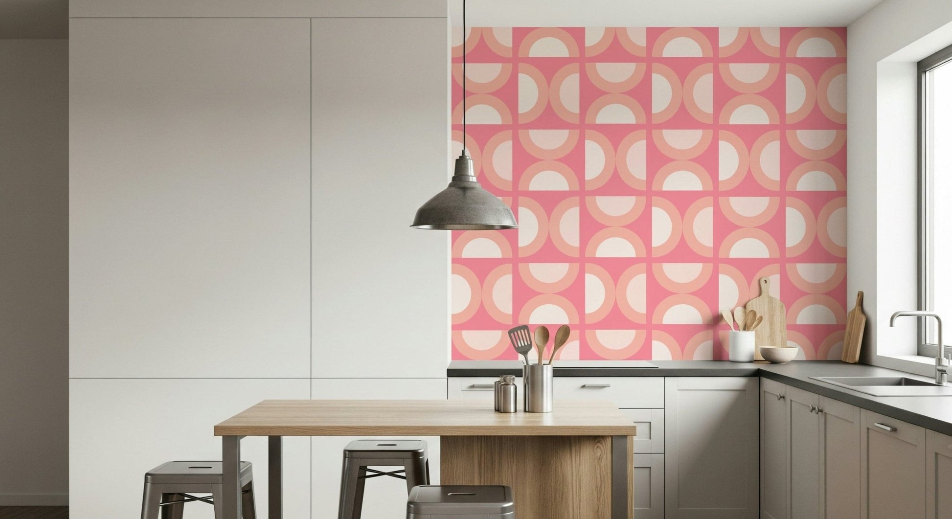 Retro peach patterns feature on this stylish wall mural.