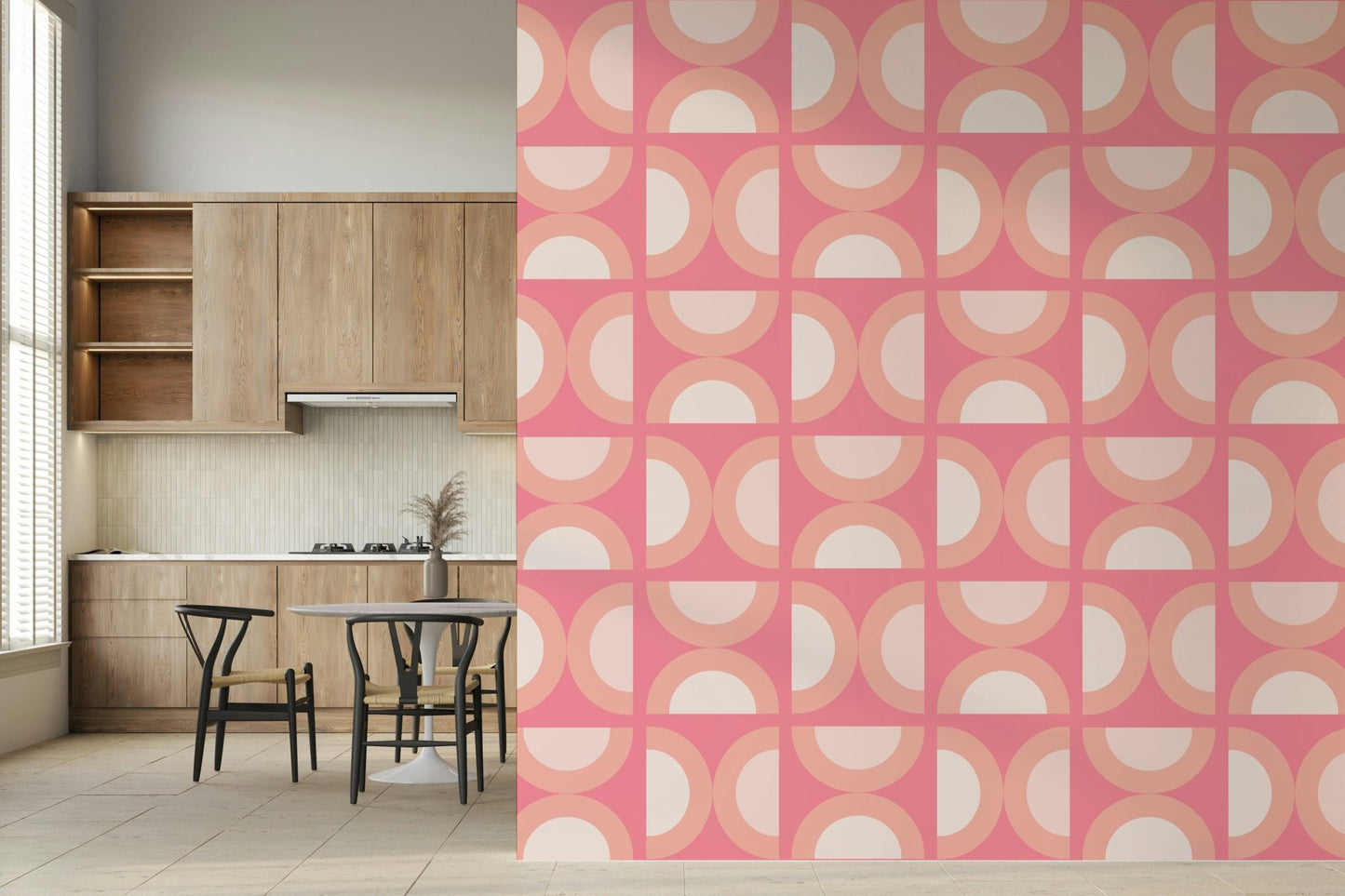 Peach semi-circles create a trendy look wall mural.