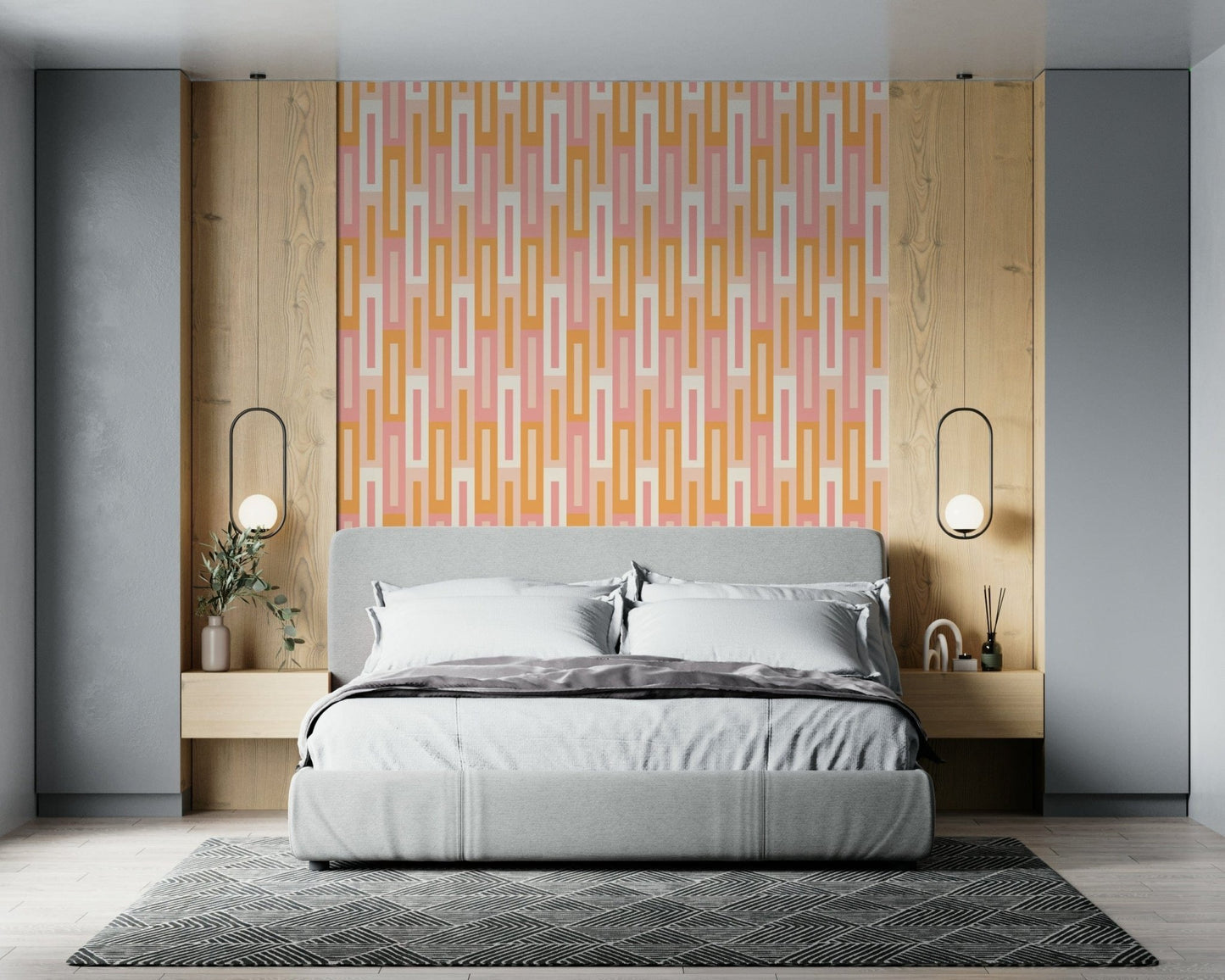 Retro-style digital wallpaper featuring a complex peach-colored maze pattern. 