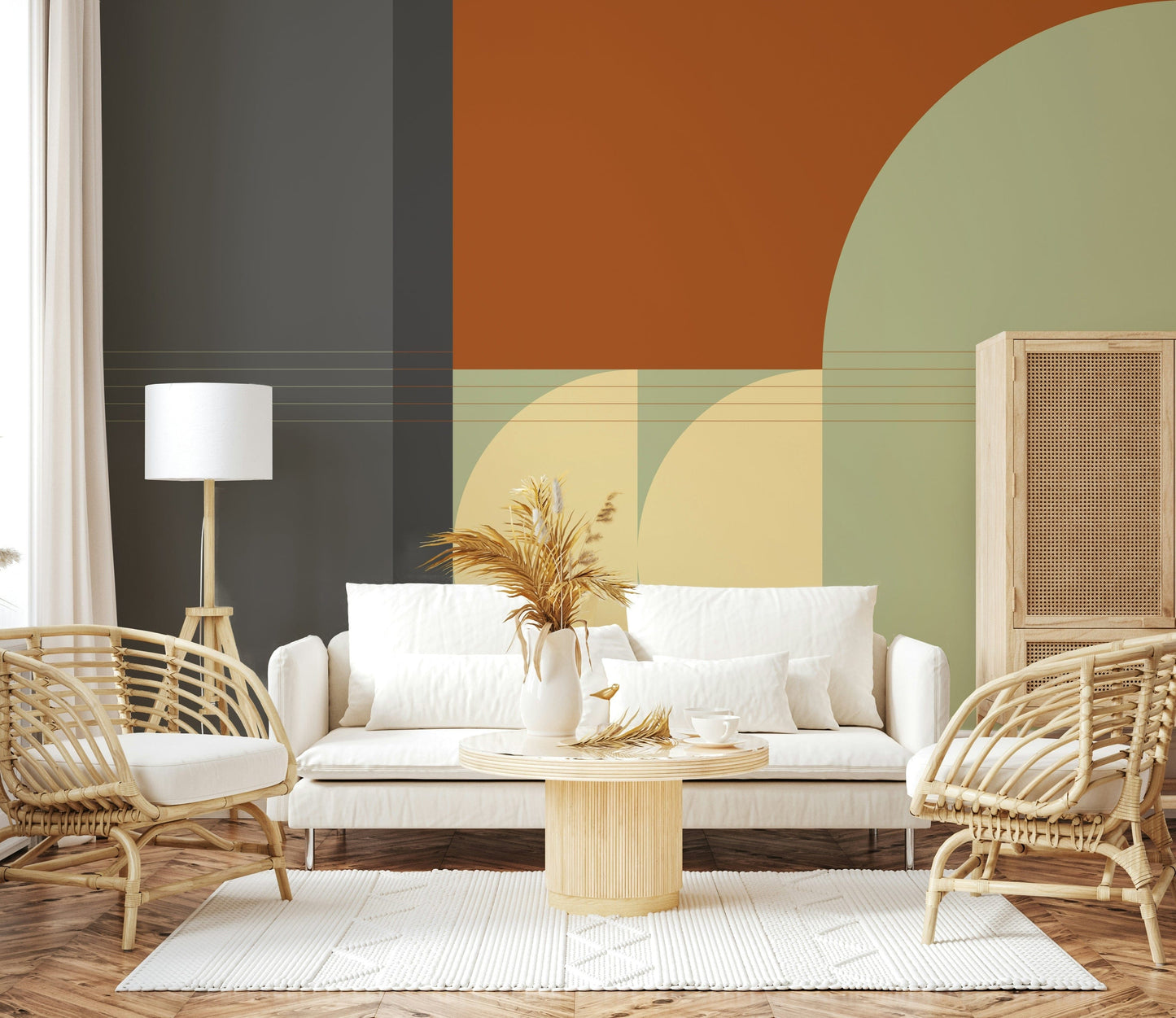Calm abstract design, a striking mural for contemporary interior. Retro Rhythm.