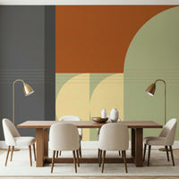Warm colors meet cool gray in this stunning abstract mural. Retro Rhythm art.
