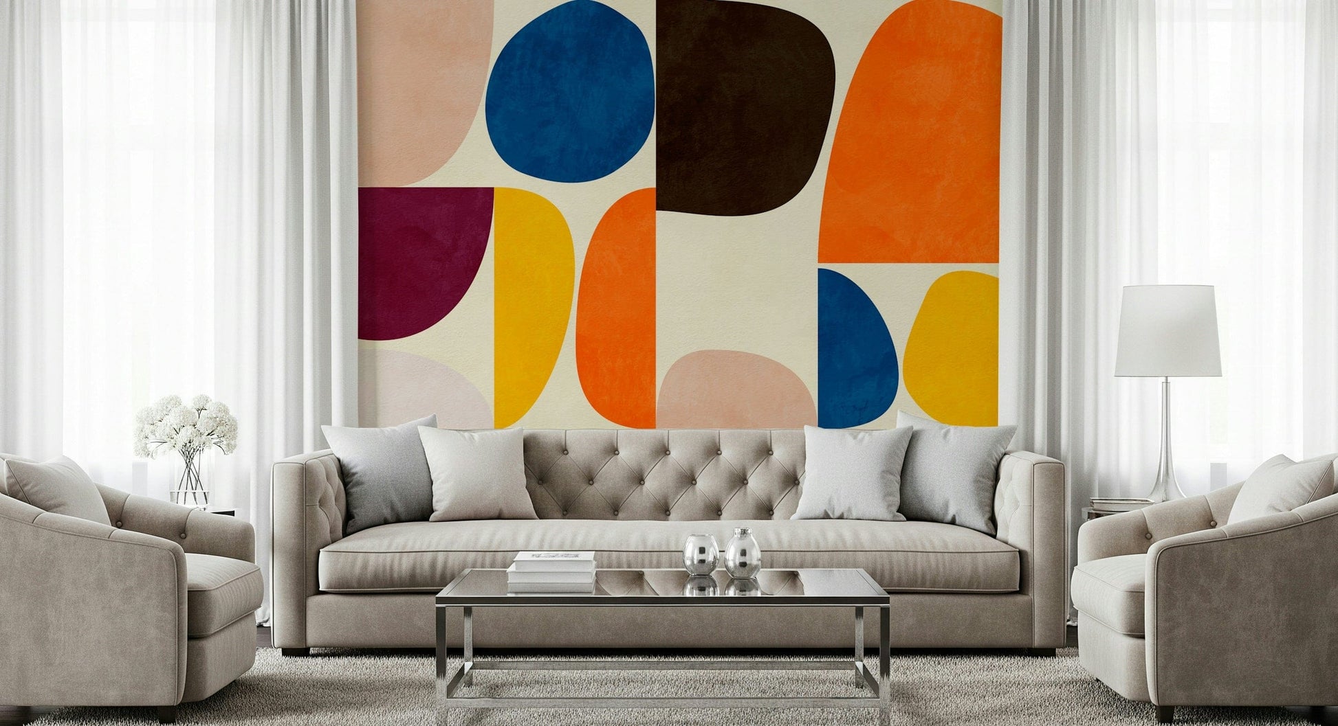 An artistic minimalist shape mural for home decor.