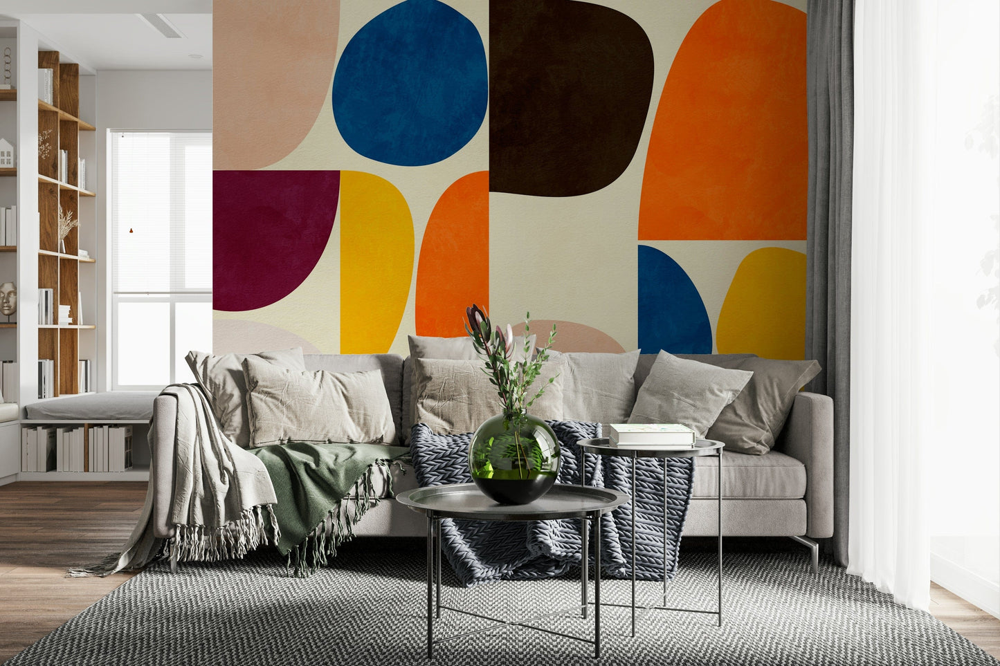 A beautiful modern art wall mural for a living room.
