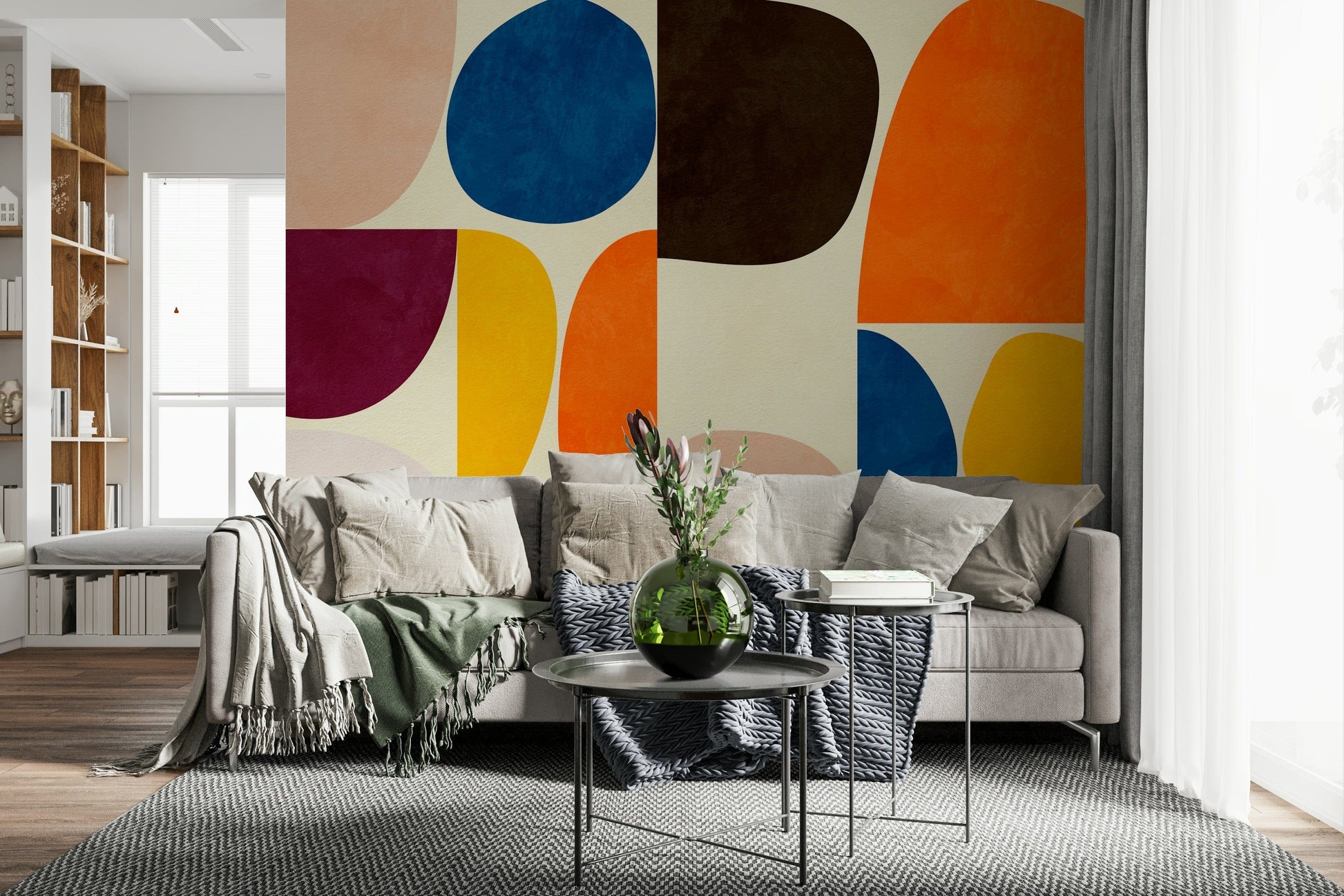 A beautiful modern art wall mural for a living room.