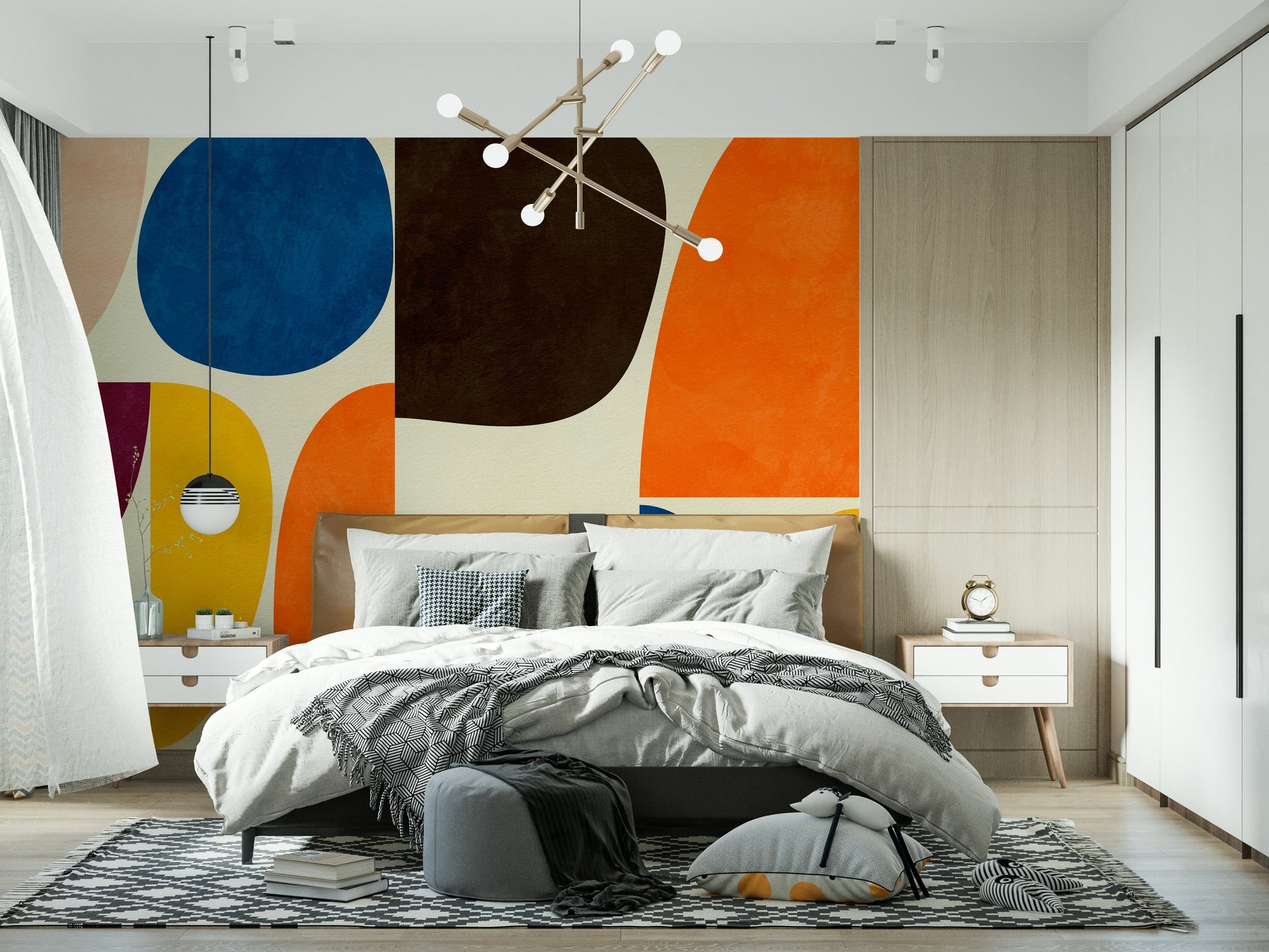 A graceful subtle pattern wall mural in cool, bold tones.
