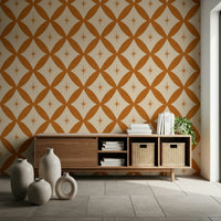 Geometric retro wallpaper with overlapping diamond shapes and central star details.
