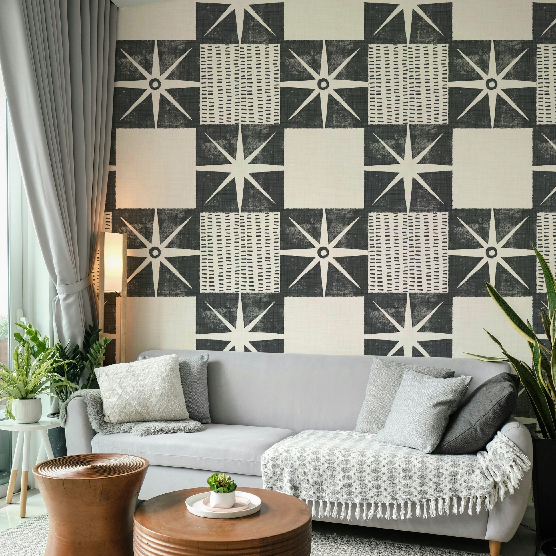 Mid-century modern starburst quilt wallpaper

