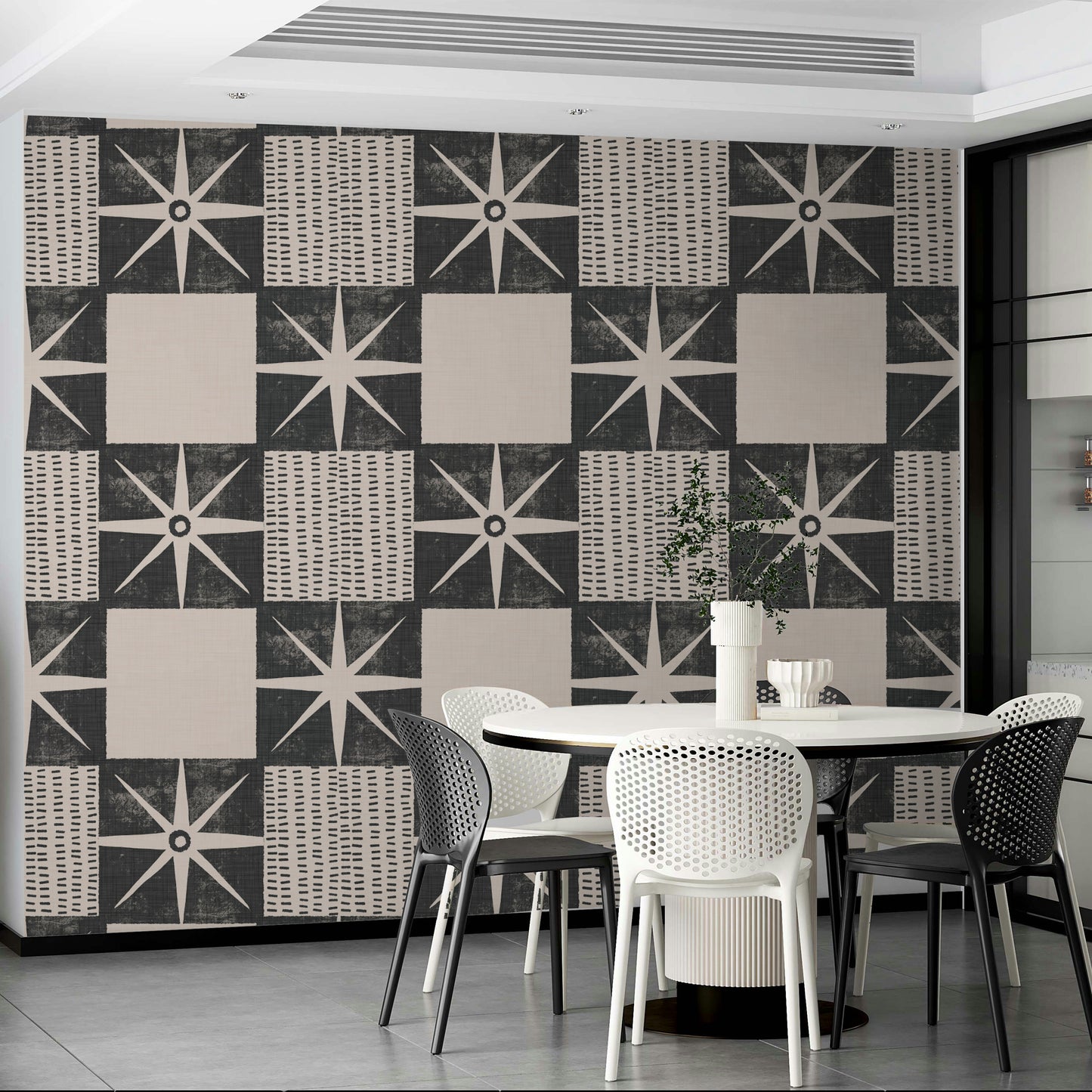 Minimalist mid-century starburst wallpaper design

