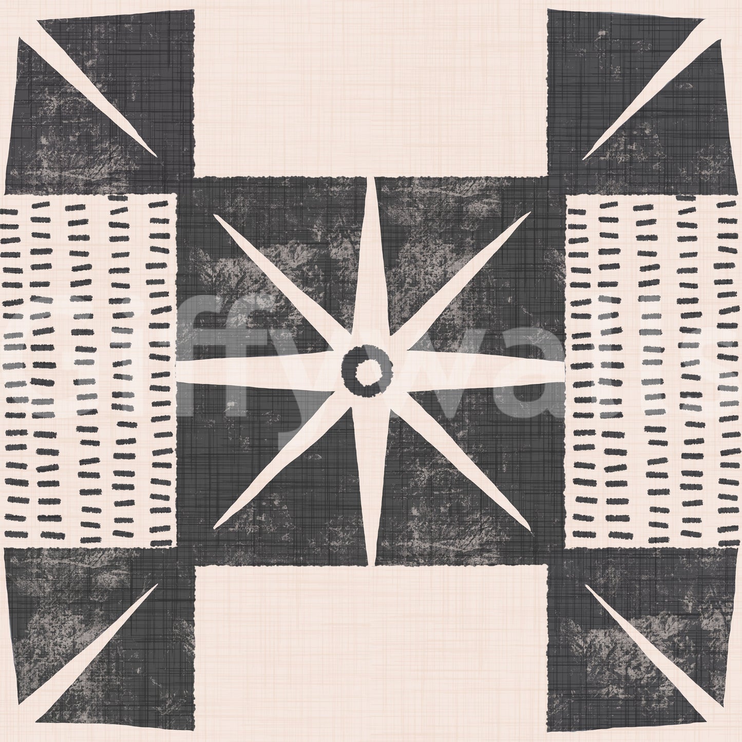 Retro Starburst Quilt Block - Minimalist Mid Century Charcoal Wallpaper⁠