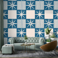 Mid-century modern starburst pattern in indigo shade

