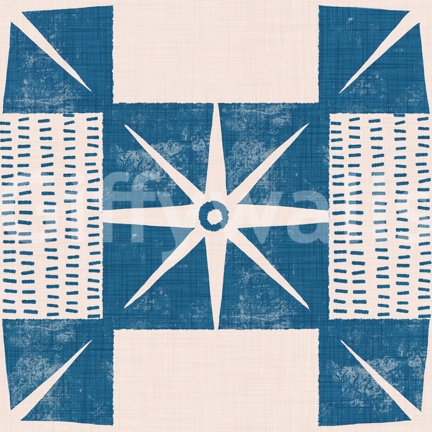 Retro Starburst Quilt Block - Minimalist Mid Century Indigo Wallpaper⁠