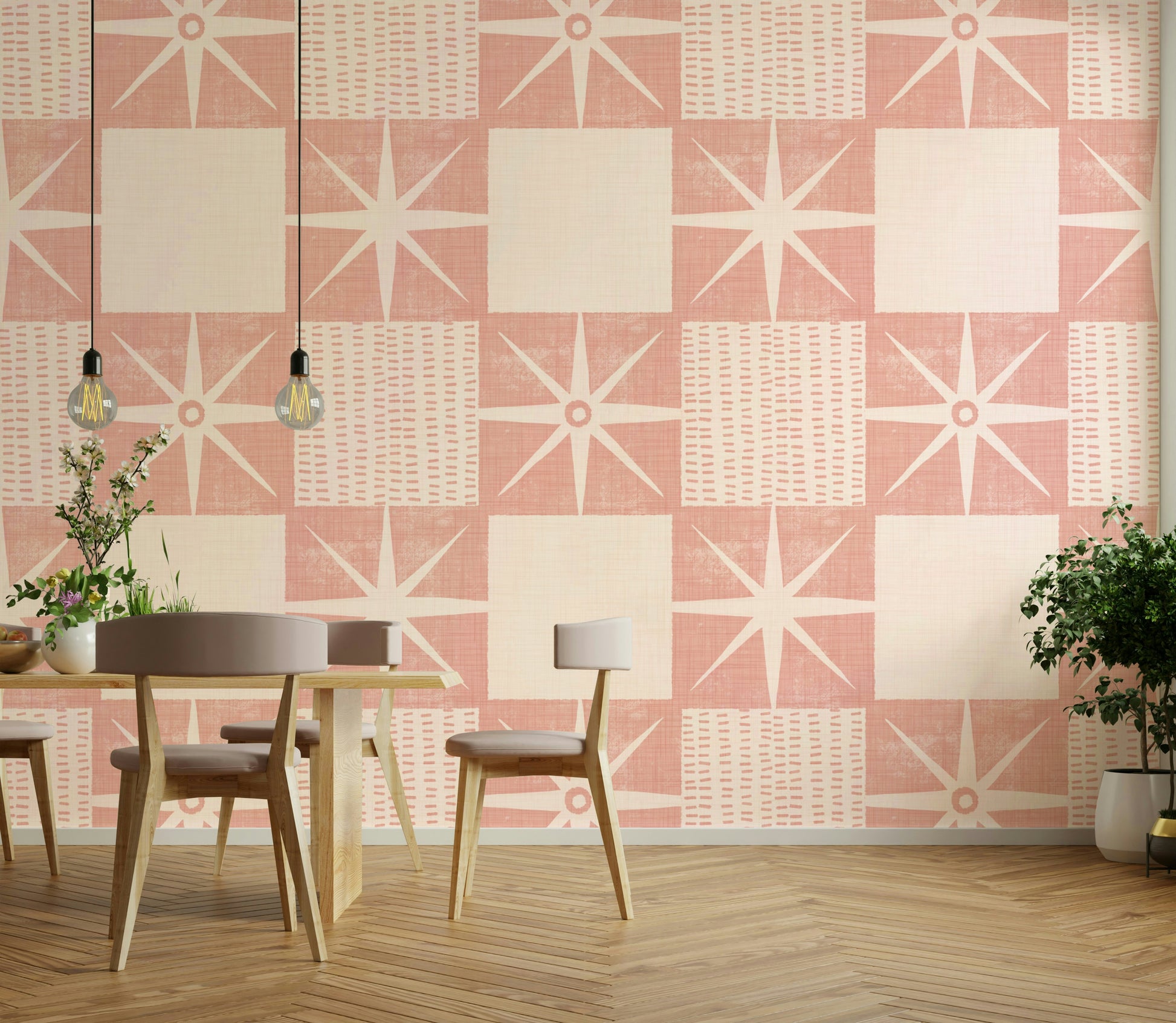 Pink geometric starburst pattern wallpaper for walls

