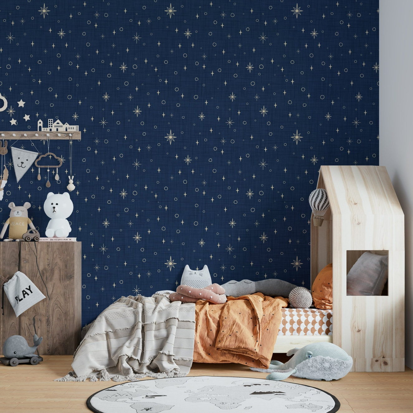 Vintage nautical mural wallpaper with stars
