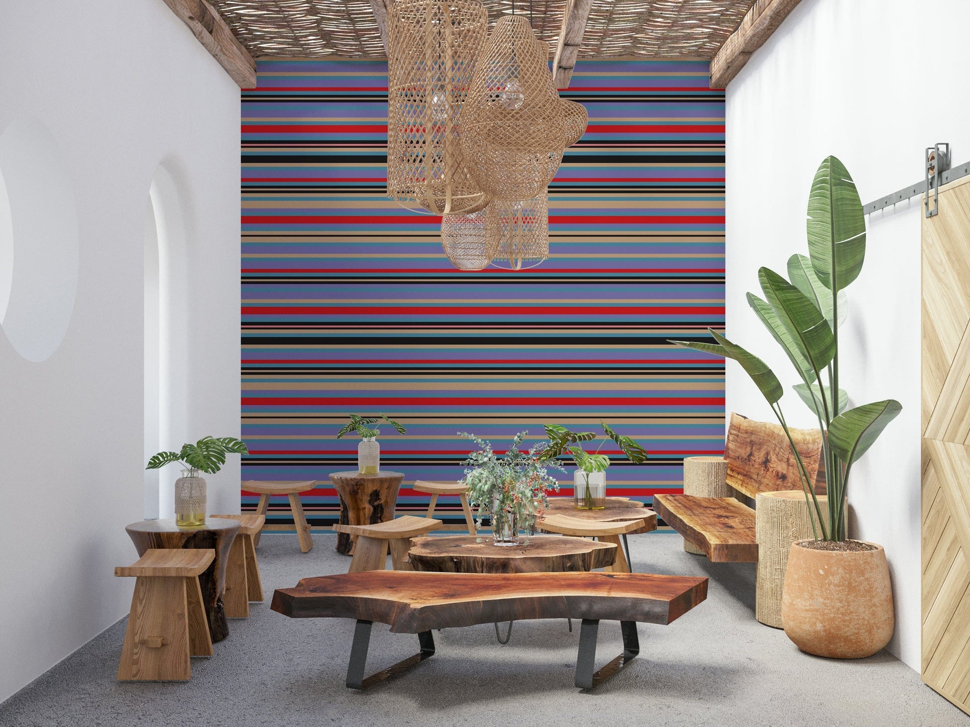 Classic stripe 1950s Lavender Purple Blue Red Black self-adhesive wallpaper.