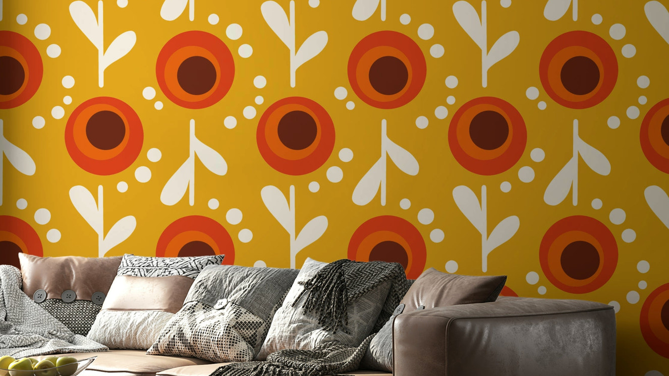 Sunset-inspired flower pattern wallpaper

