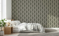 Serpentine stripe Retro Rhythm Taupe wallpaper accent wall vertical flowing lines