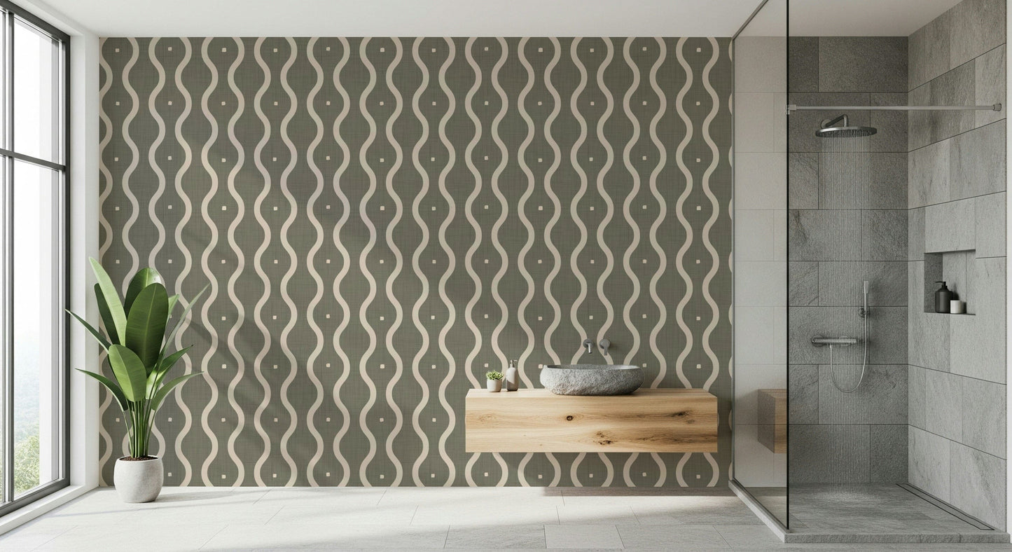 Abstract texture Retro Rhythm Taupe mural wallpaper geometric flow vintage apartment